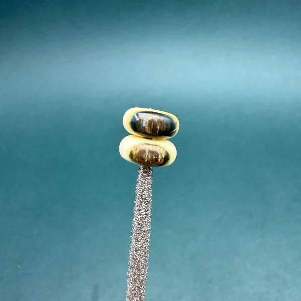 N1190天然猛犸牙蓝眼平安扣对珠支持鉴定假一罚四