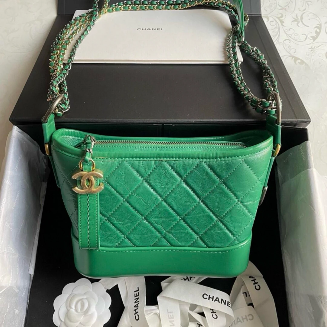 99新 Chanel/香奈儿 小花Jerry816030流浪 小号 20cm 绿色芯片开