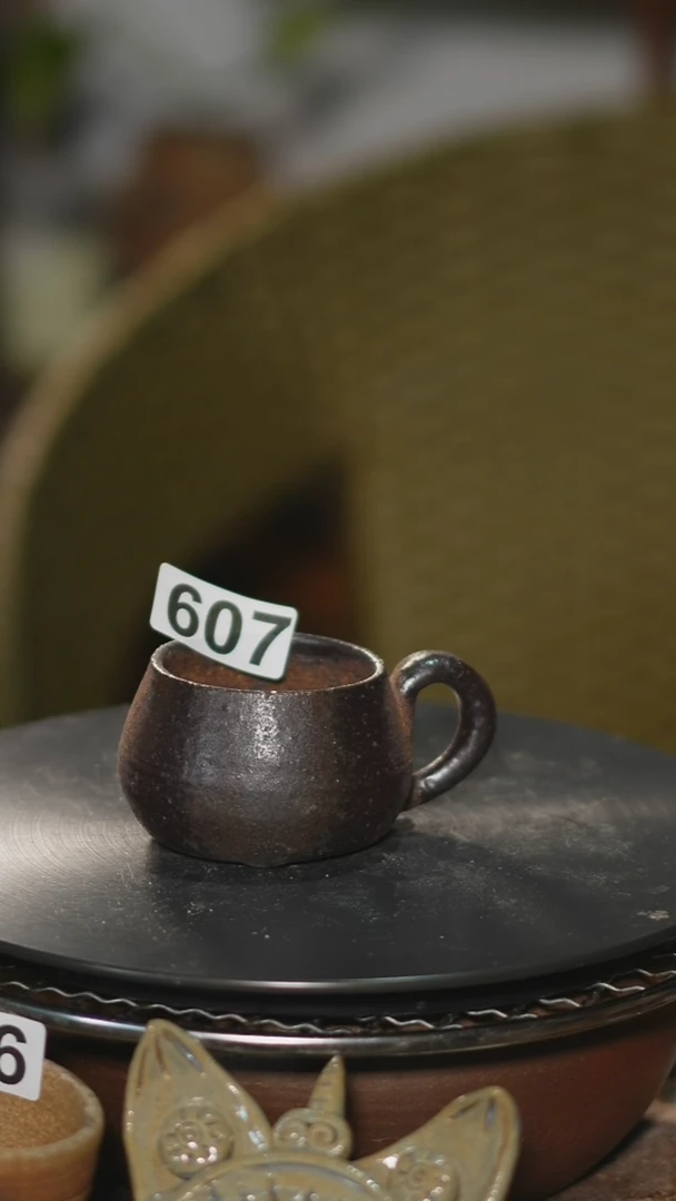 带把茶杯607微瑕柴烧粗陶茶杯