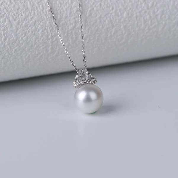 【巴黎诗人】18K金皇冠澳白珍珠吊坠项链11-12mm秋冬大颗珍珠贵气