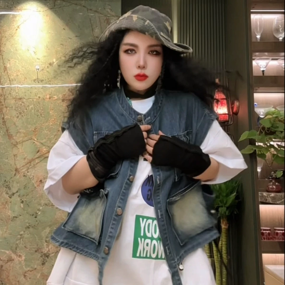 新款定制工装牛仔多口袋马甲