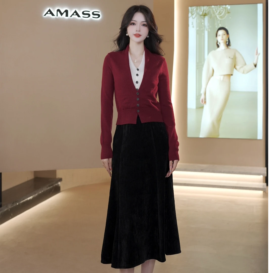 AMASS/阿玛施 新款假两件慵懒时尚百搭长袖造型针织开衫女548006
