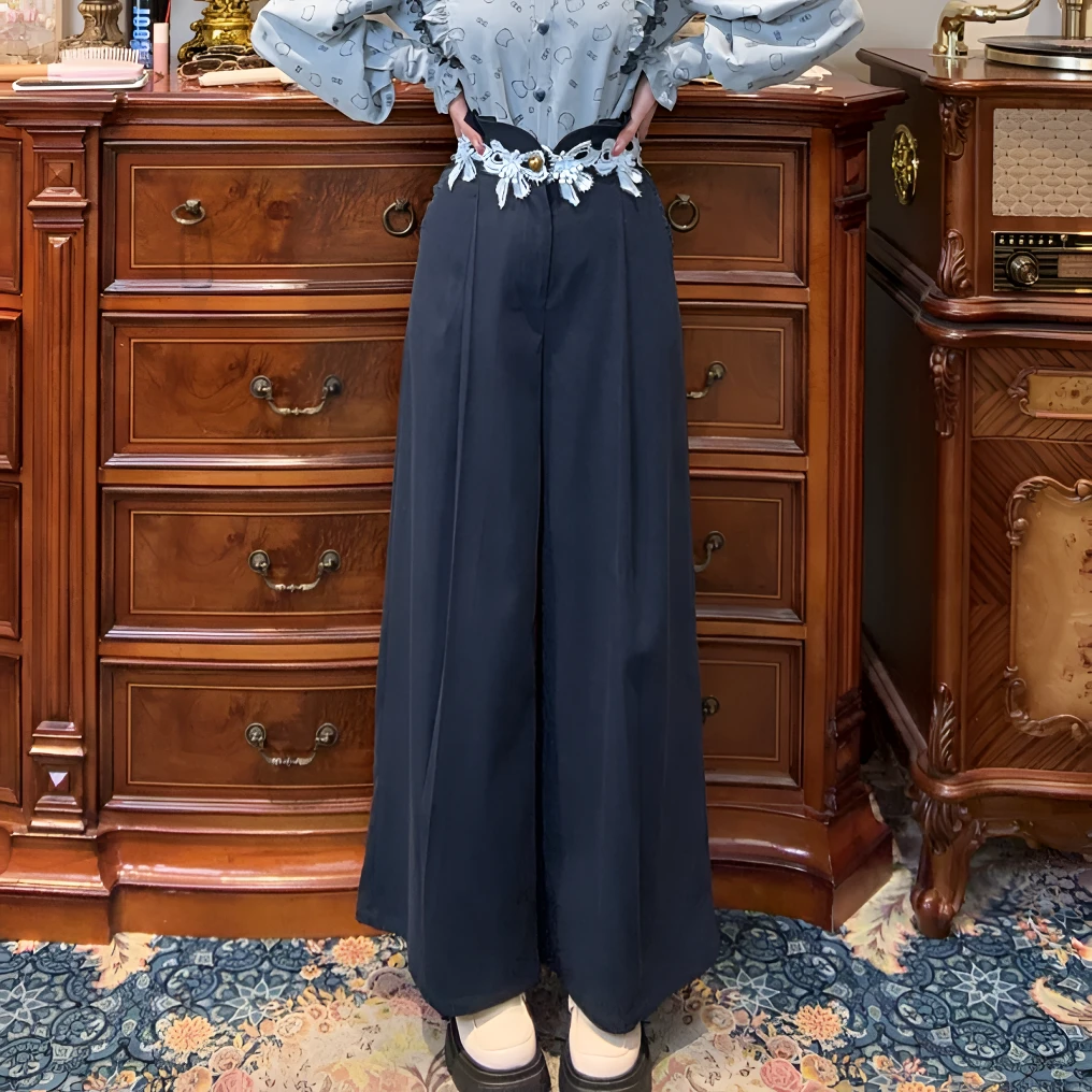 现货【一生罗曼】法式复古休闲裤蕾丝蝴蝶结高级感裤子女款秋季K729