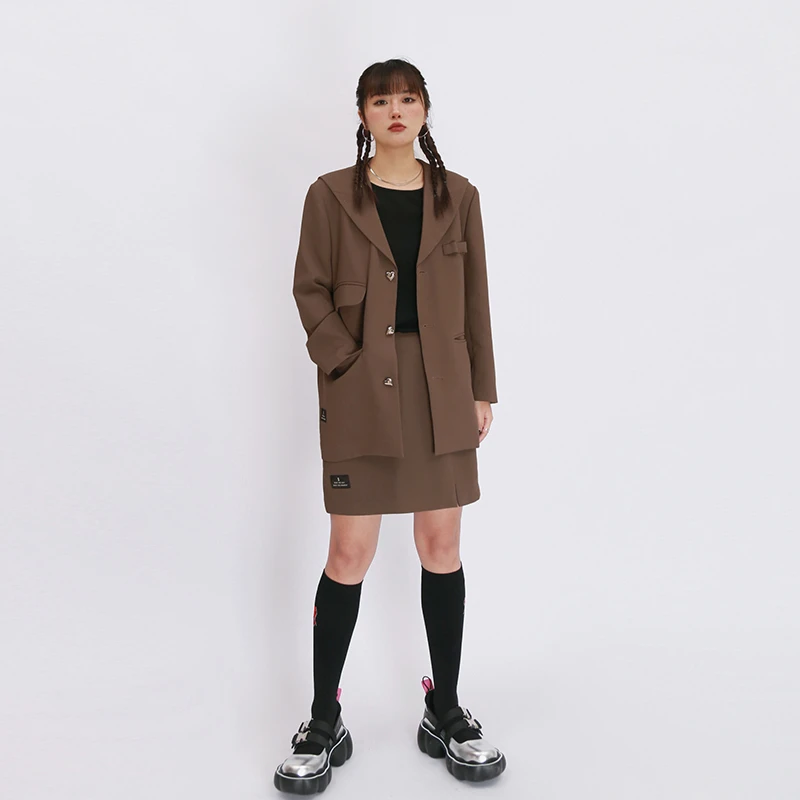 嬉游记原创新款海军领西装外套女薄款爱心小西服休闲通勤上衣