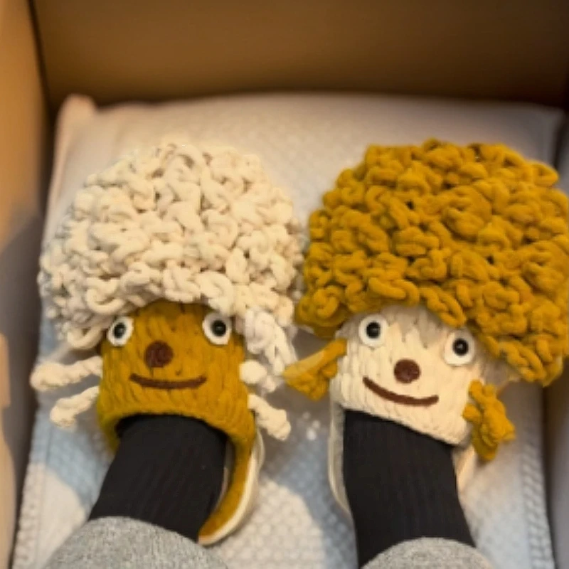 丑丑拖鞋材料包小丑萌鞋男女手工diy拖鞋编织自制情侣毛线鞋