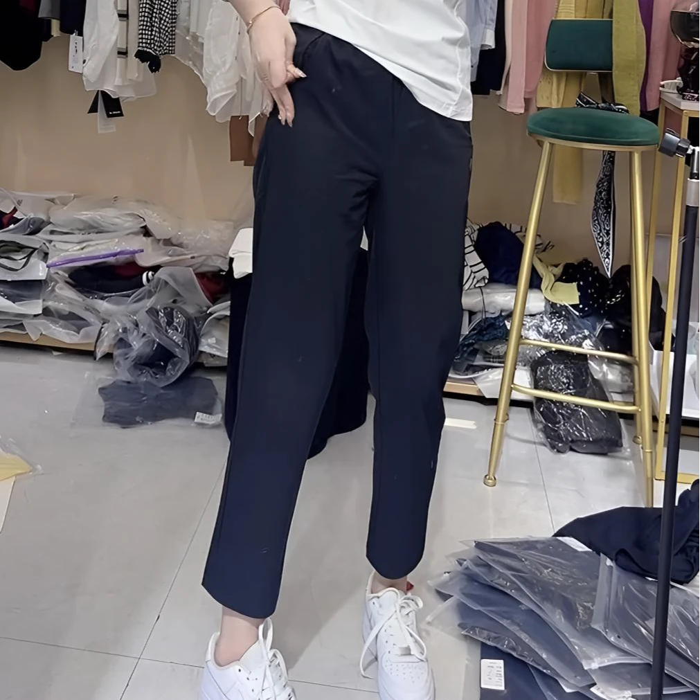 2025夏季薄款舒适百搭直筒休闲裤女小个子九分高腰弹力显瘦速干裤
