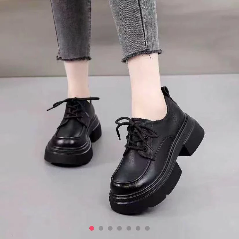 系带时尚休闲复古春秋韩版厚底乐福鞋百搭女鞋春季圆头