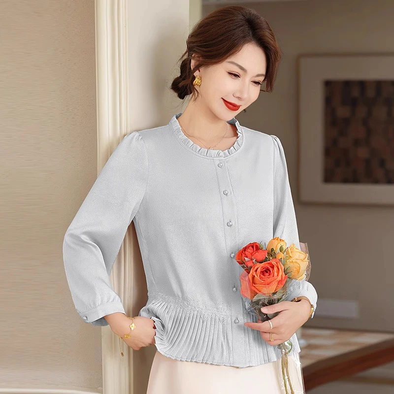 中年妈妈洋气衬衫长袖春秋时尚套装2025新款中老年女春装气质衬衣