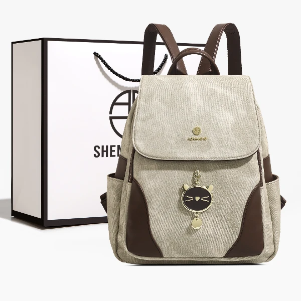 SHENGMILUO/圣米洛大容量休闲双肩包包女复古设计感简约时尚背包