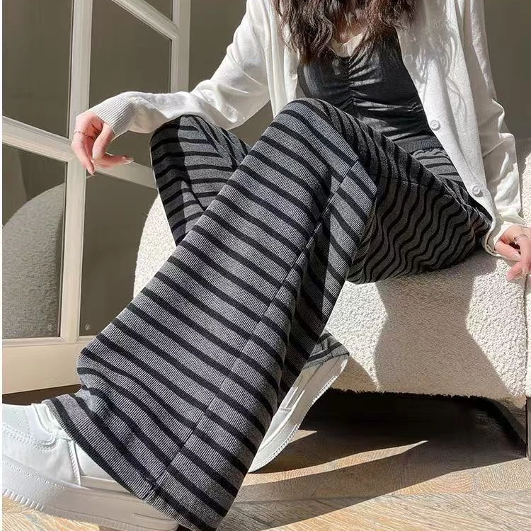 【运补6-8米裤】春季新款高腰弹力撞色女百搭时尚阔腿裤休闲长裤