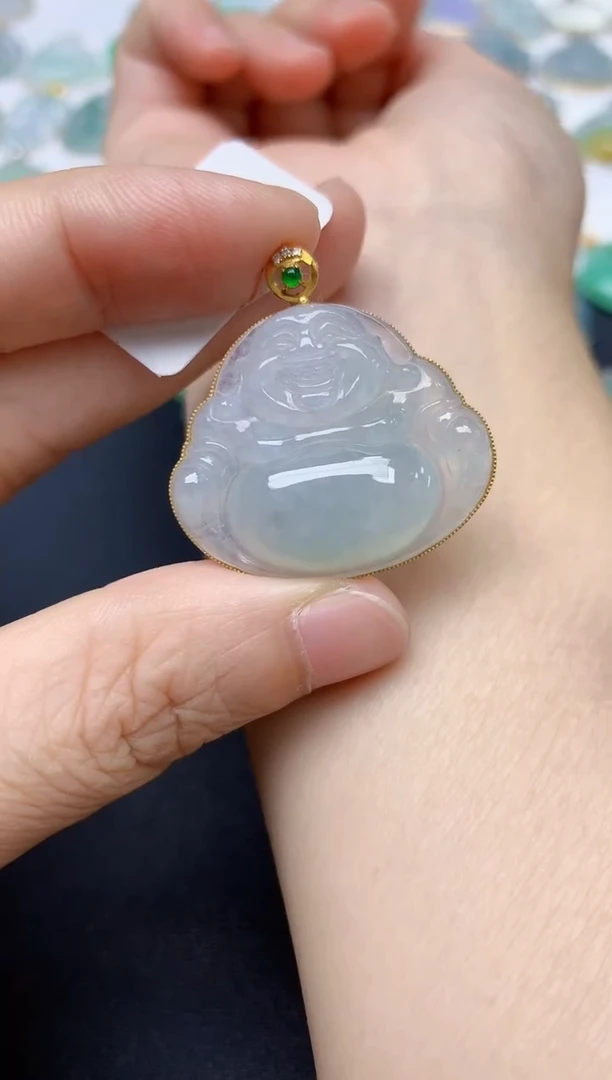 翡翠18K金镶嵌颈饰天然缅甸A货翡翠