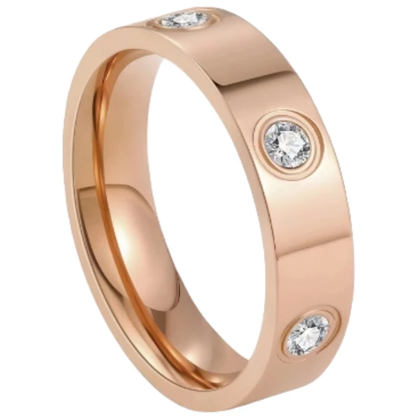 经典六钻戒指 玫瑰金时尚百搭