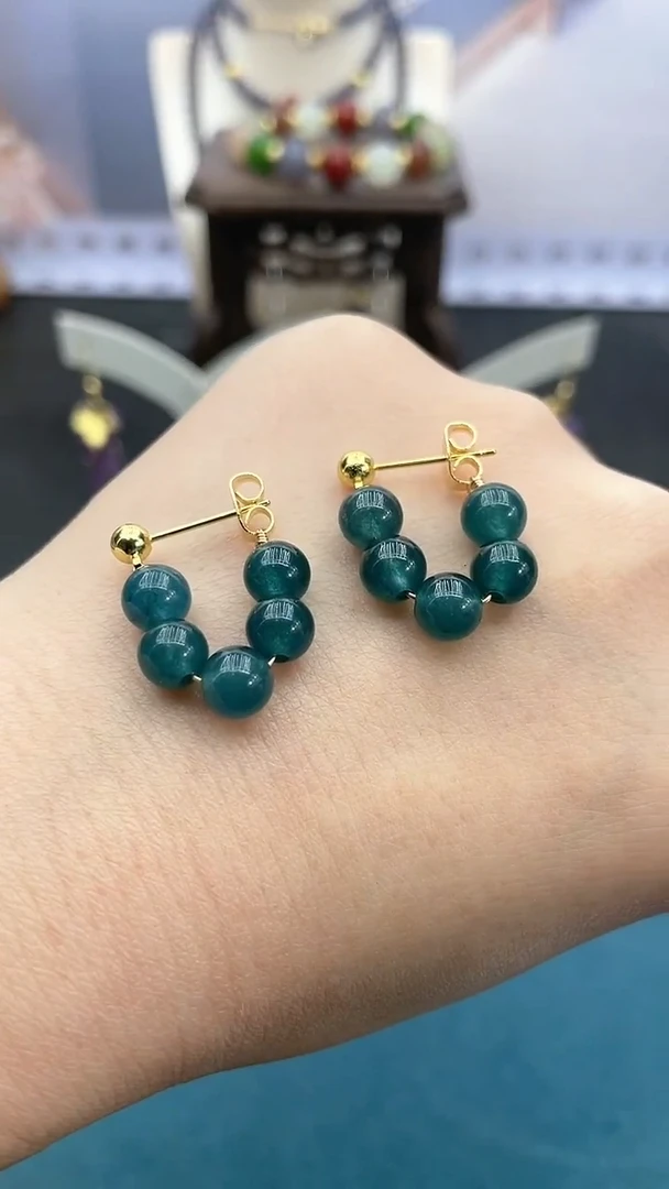 【闪购商品】翡翠耳饰14K金镶嵌6mm蓝水耳夹