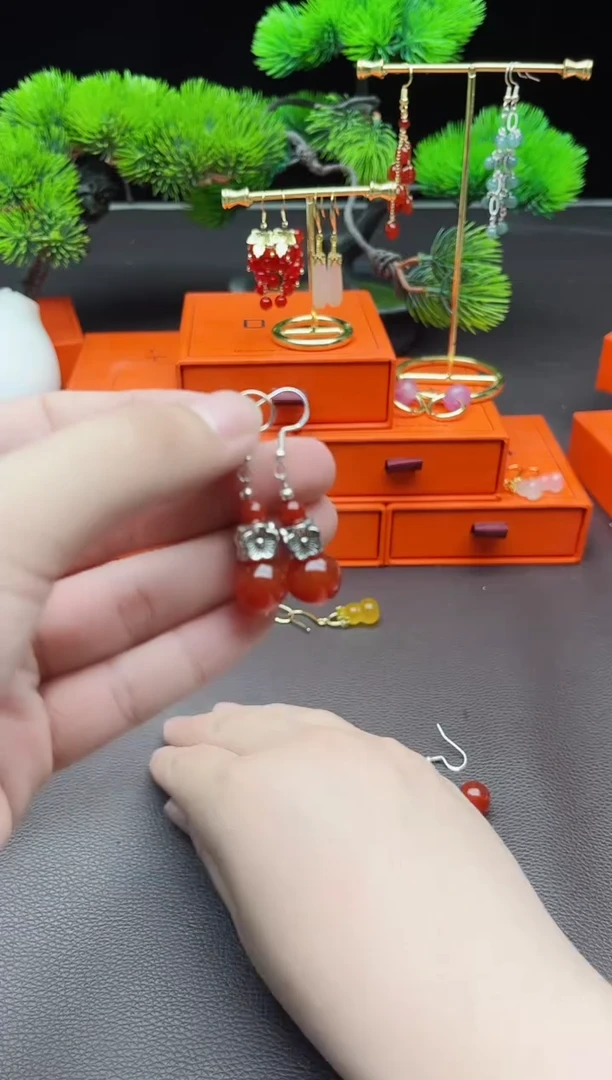 玛瑙/玉髓耳饰银S925镶嵌422