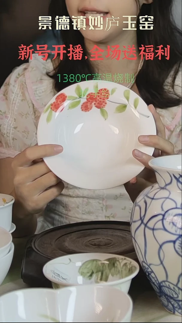 摆件景德镇高温荔枝果盘