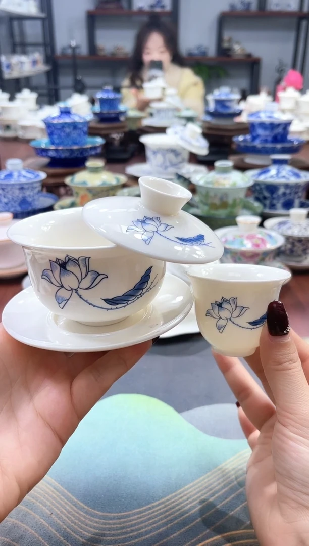 【闪购商品】小号墨荷悬停盖碗+1杯