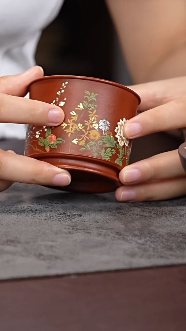 茶杯紫砂?**?朱泥 金银 百花
