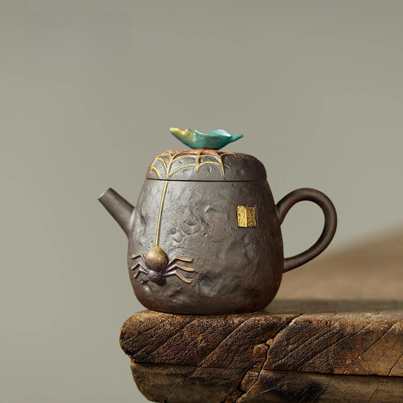 老岩泥蜘蛛粗陶茶壶家用办公复古功夫茶具纯手工陶瓷泡茶壶小容量