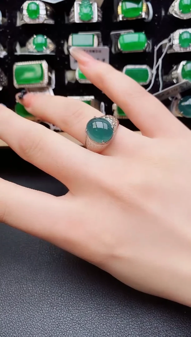 翡翠戒指银S925镶嵌5080