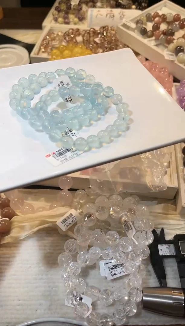 合成欧泊未镶嵌手串多样性发一海蓝宝10mm