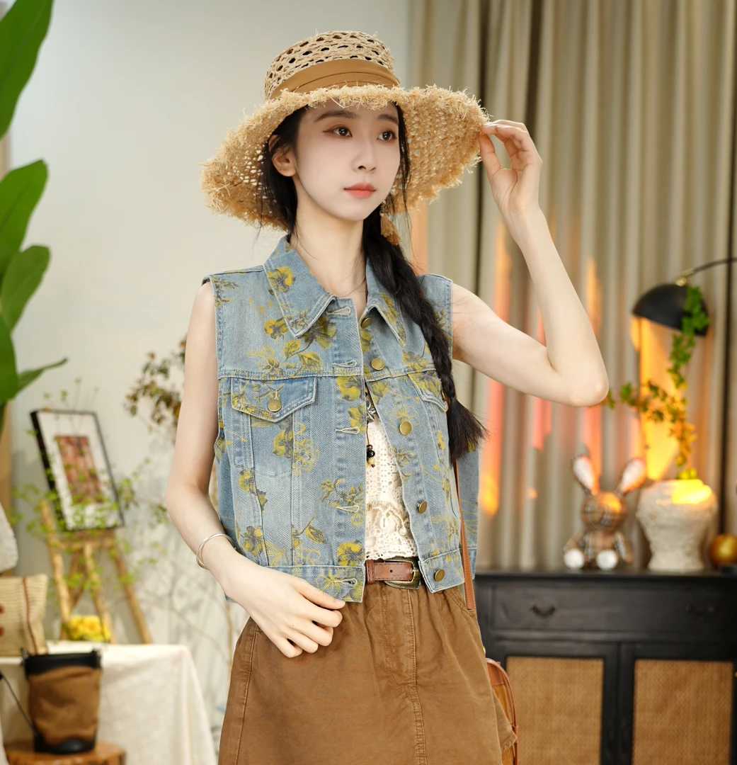 唐乐乐｜25new春夏系列复古牛仔马甲流行百搭显瘦无袖外套 BF1128