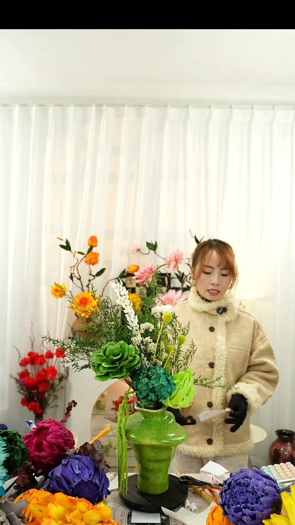 永生洋蓟 霸王花 花束连瓶带花A32
