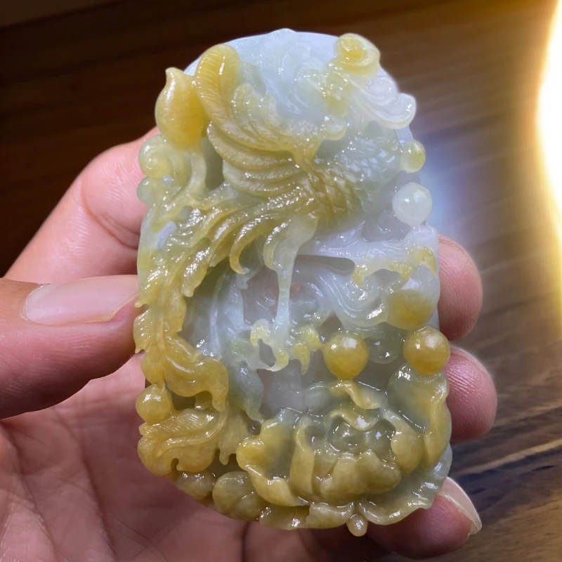 天然缅甸翡翠 挂件 凤 花开富贵 包抛光3天 尺寸64/40/9.1