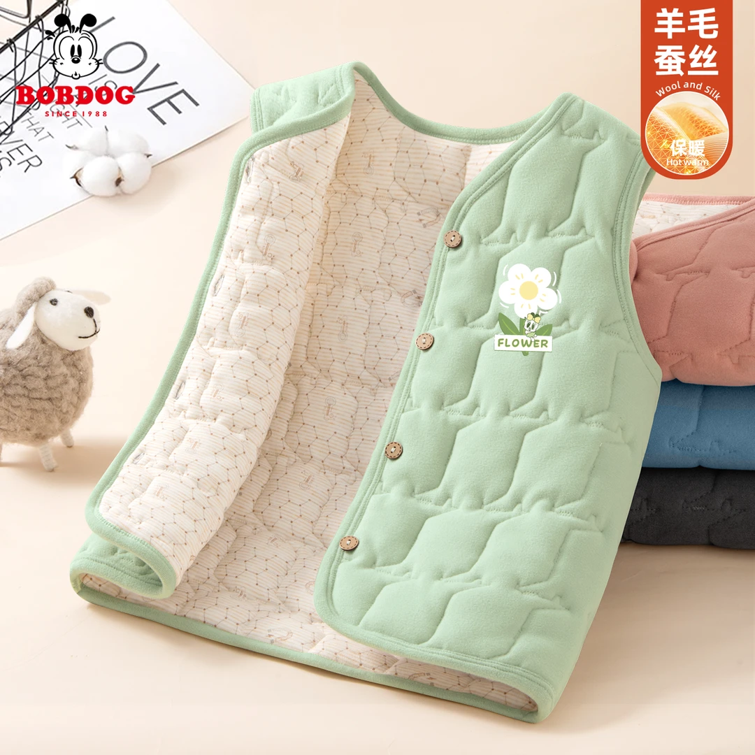 巴布豆卡乐童装女童保暖背心2025新款加厚加绒儿童马甲女大童冬装