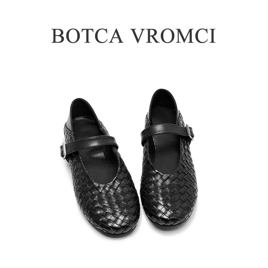 BOTCAVROMCI25年新款牛皮编织玛丽珍轻奢夏天穿裙子专用鞋子百搭