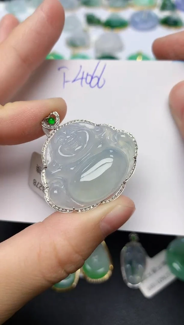 颈饰18K金镶嵌翡翠天然缅甸A货翡翠百元以上9元证书费自理