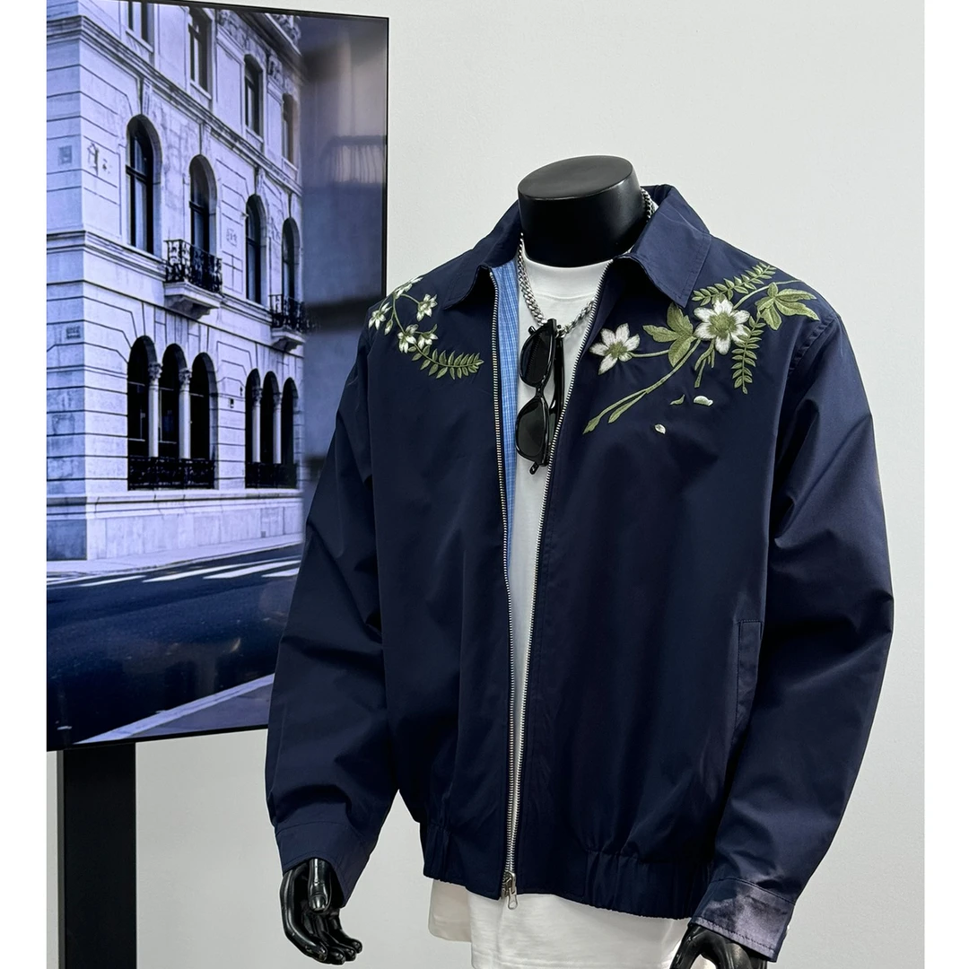 秋季重工棒球两面花卉夹克春秋翻领潮牌美式刺绣复古休闲外套男士