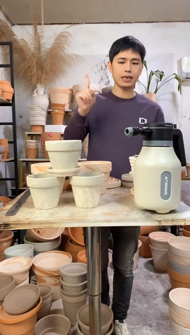 12*10绿白陶 3盆3托