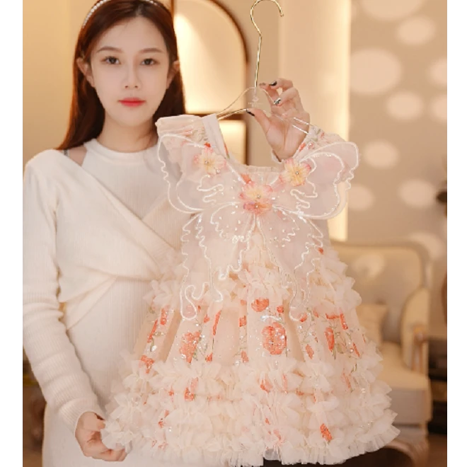 【Y.d1140】25夏季新款女童蝴蝶翅膀碎花公主裙女宝仙气吊带连衣裙
