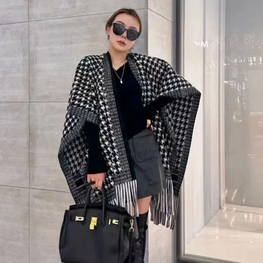 【千鸟格】新款披肩温柔时尚百搭空调披肩女网红斗篷四季通用小众