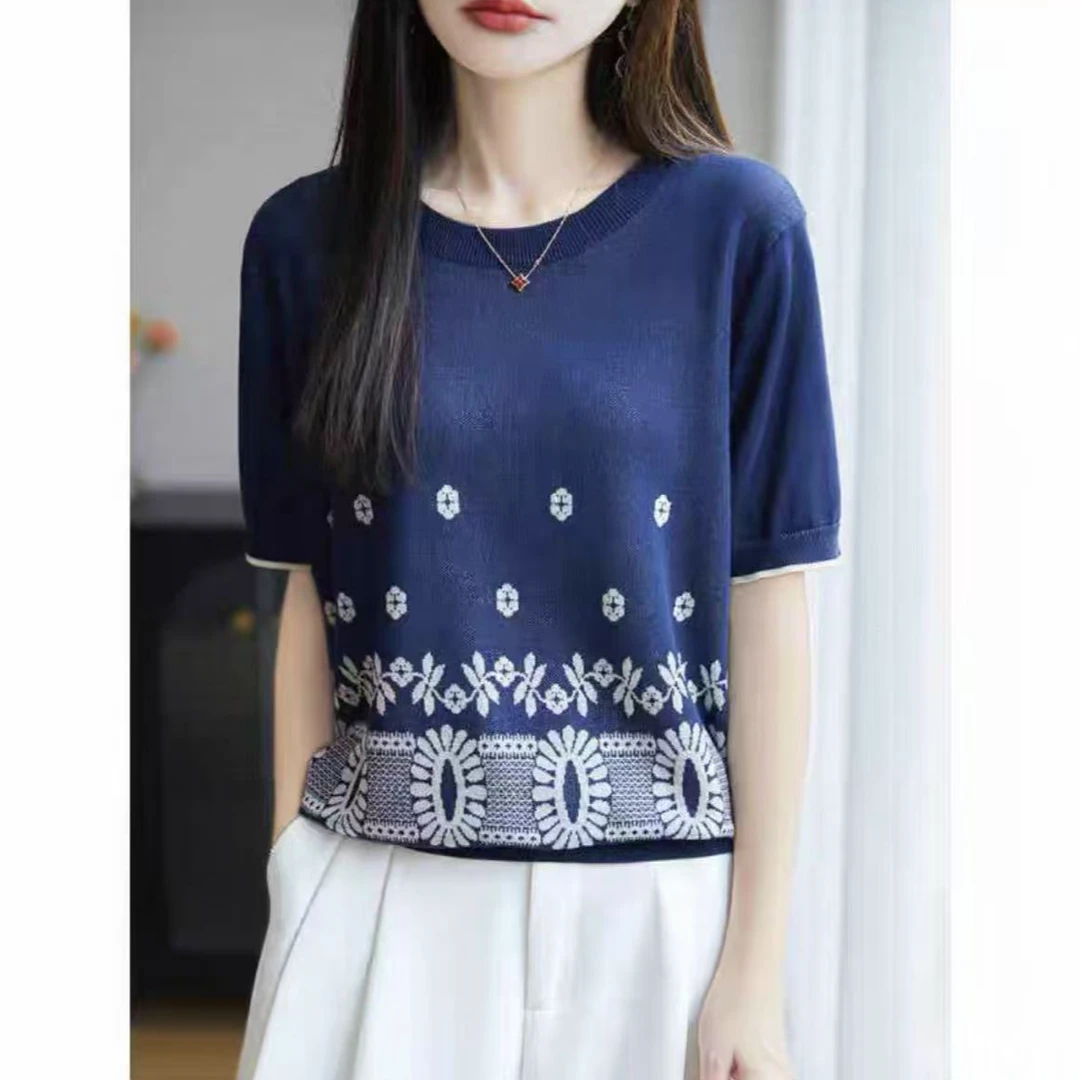 8648-（丈青）浮花梦莱赛尔短袖