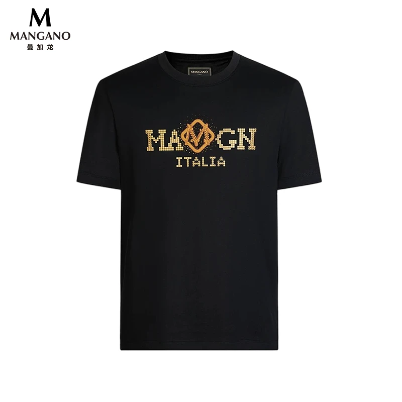 曼加龙夏季新款轻母烫钻短袖男t恤休闲高级感轻奢痞帅男装1334