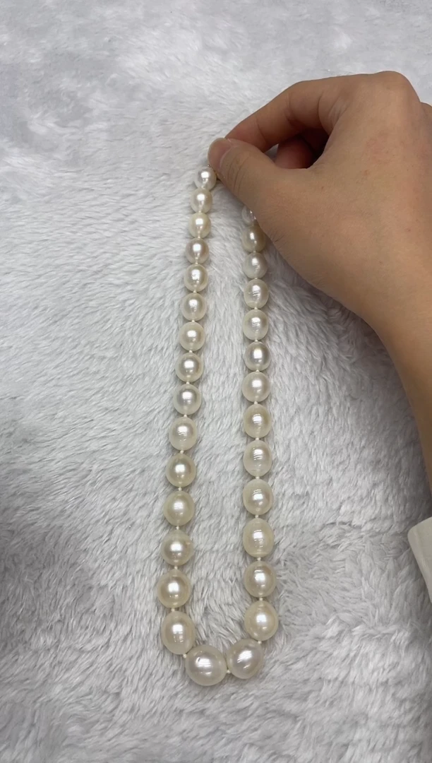 项链银S925镶嵌海水珍珠澳白10-13mm