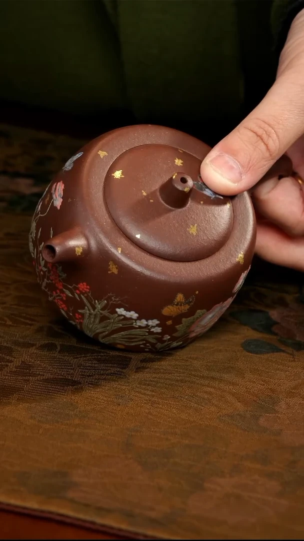 茶壶紫砂紫泥一路繁花壶微瑕