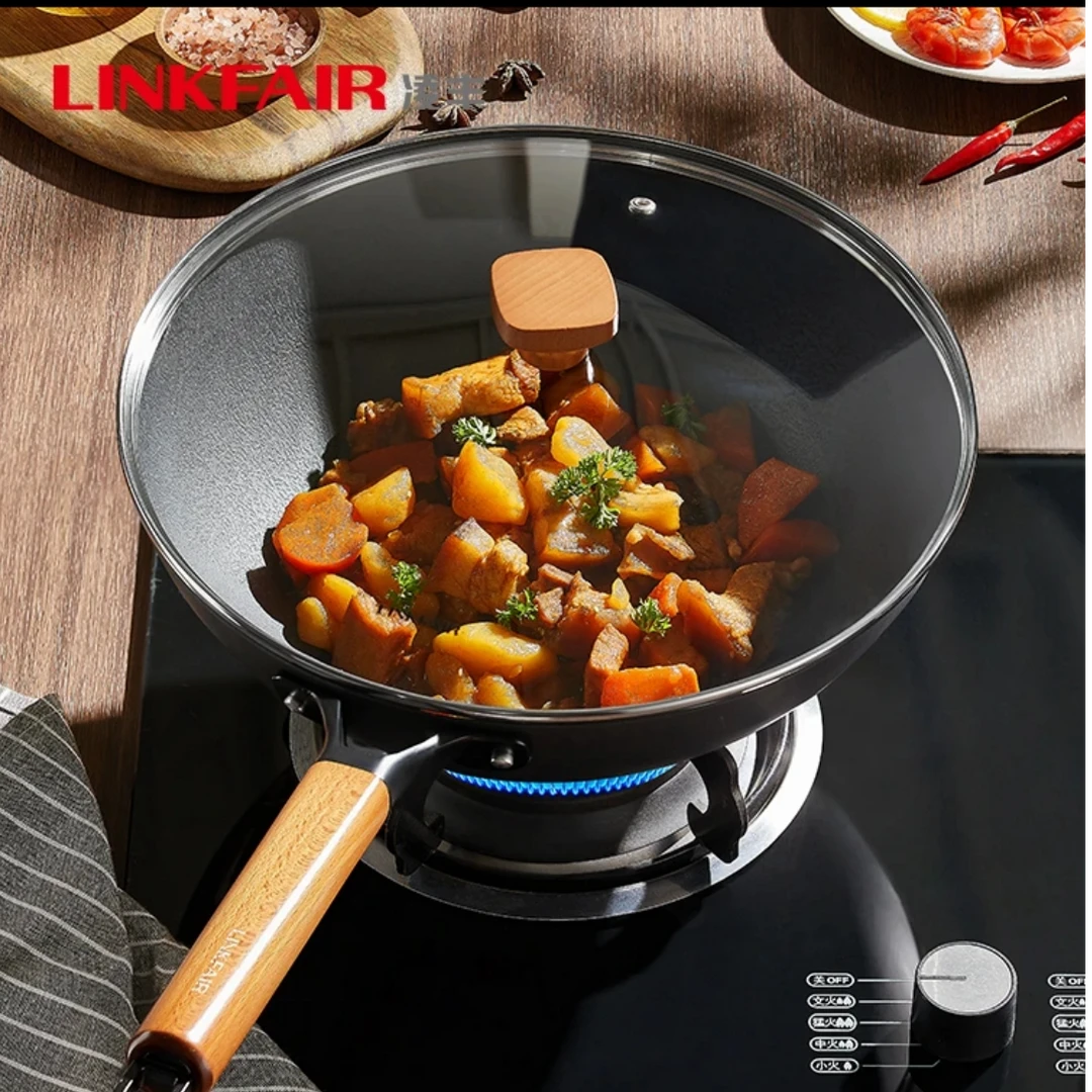 LINKFAIR/凌丰黑曜铁钛炒锅不粘锅木手柄