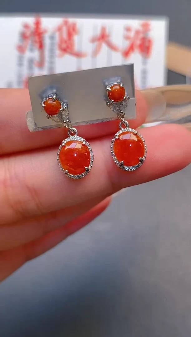 【闪购商品】翡翠耳饰银S925镶嵌天然A货翡翠1