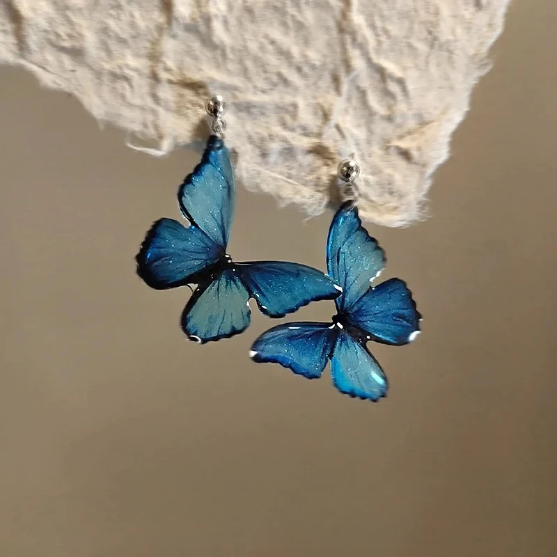 铜合金耳饰  蓝色蝴蝶耳坠耳环文艺耳饰女适合夏天的耳环