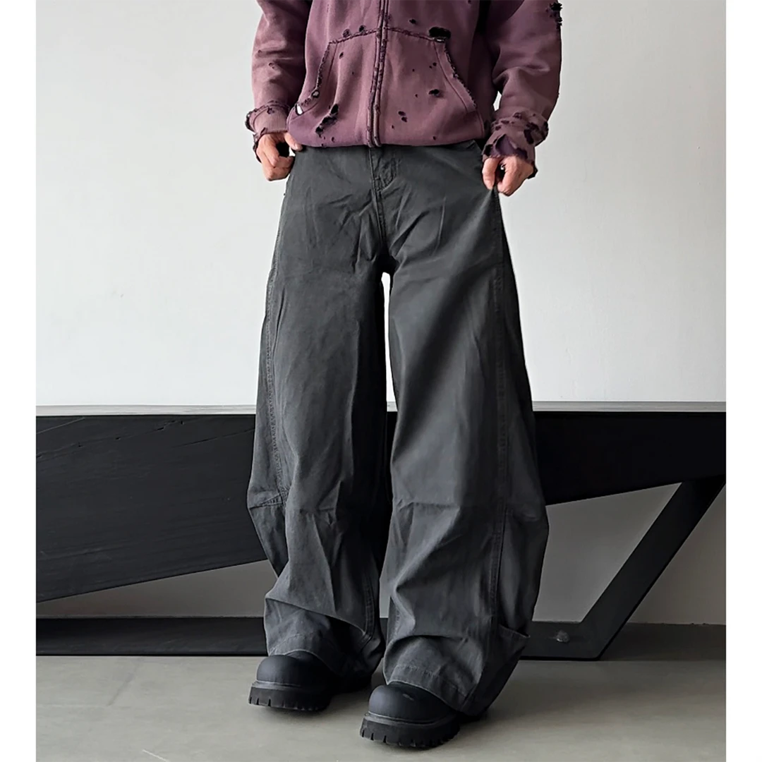 【弯刀拼接工装】甄枚前痞帅cleanfit高级感美式廓形弯刀潮工装裤