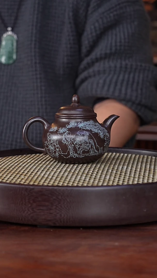 【闪购商品】紫砂茶壶赵克南16-95 黑朱泥秋水