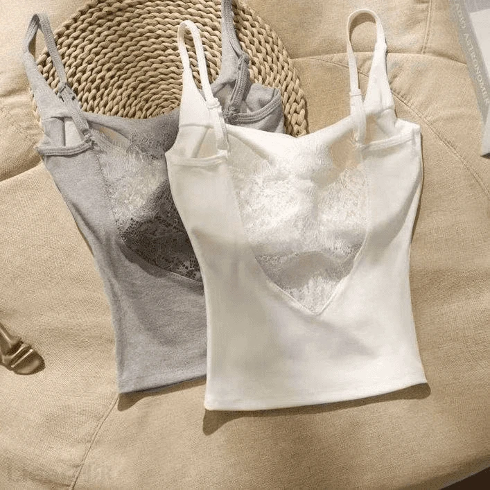 新款蕾丝美背长款吊带背心通勤显瘦百搭打底修身吊带背心自带胸垫