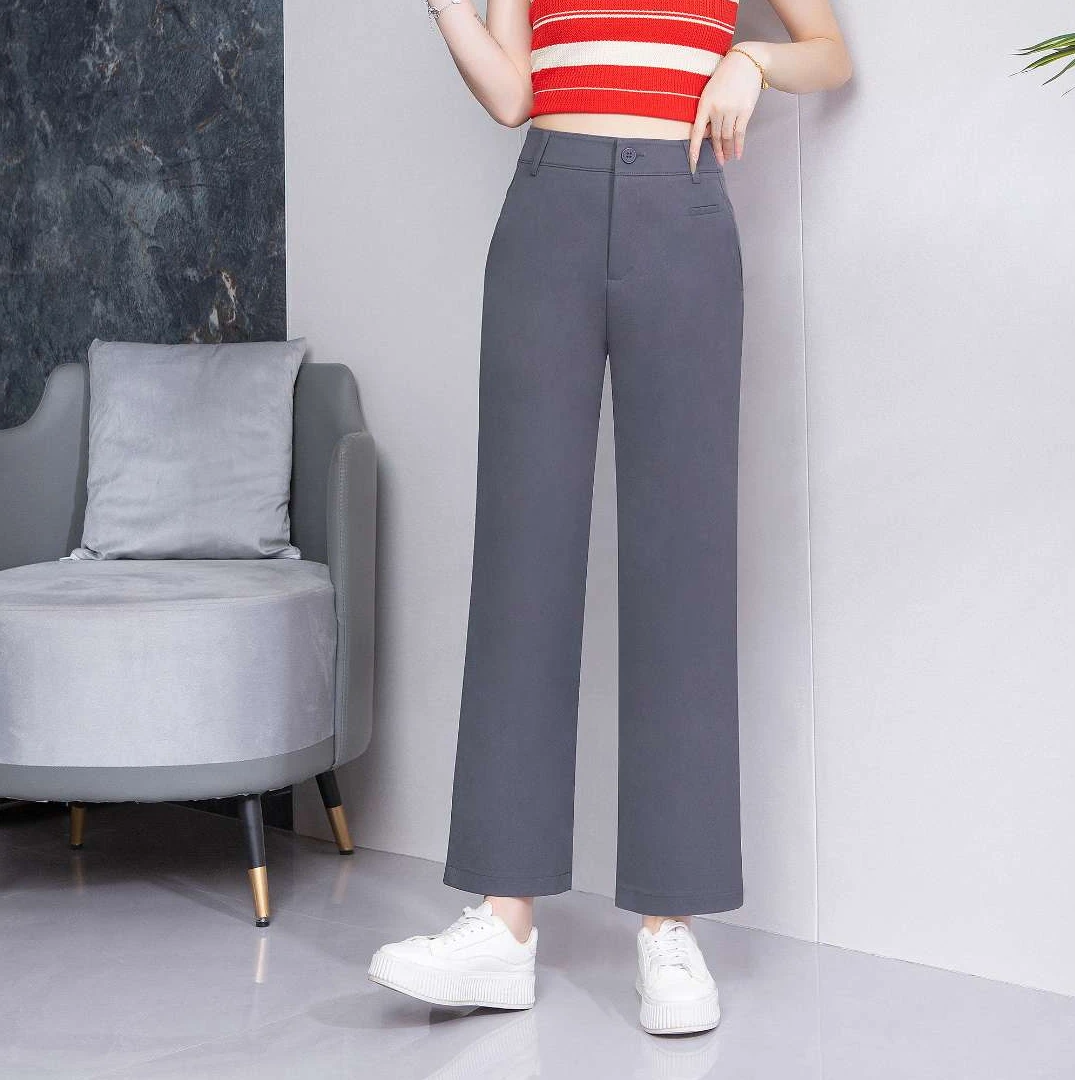 梦丝雅莫代尔桑蚕丝九分春夏新款高腰显瘦窄版直筒裤—52019