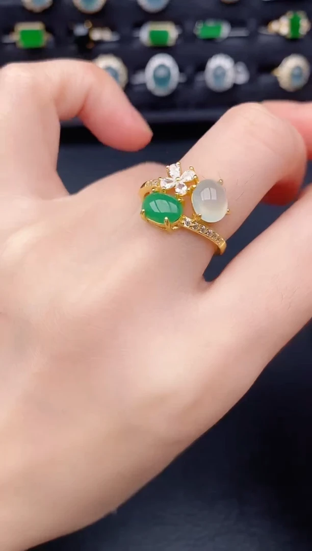 银S925镶嵌戒指翡翠天然a货翡翠75