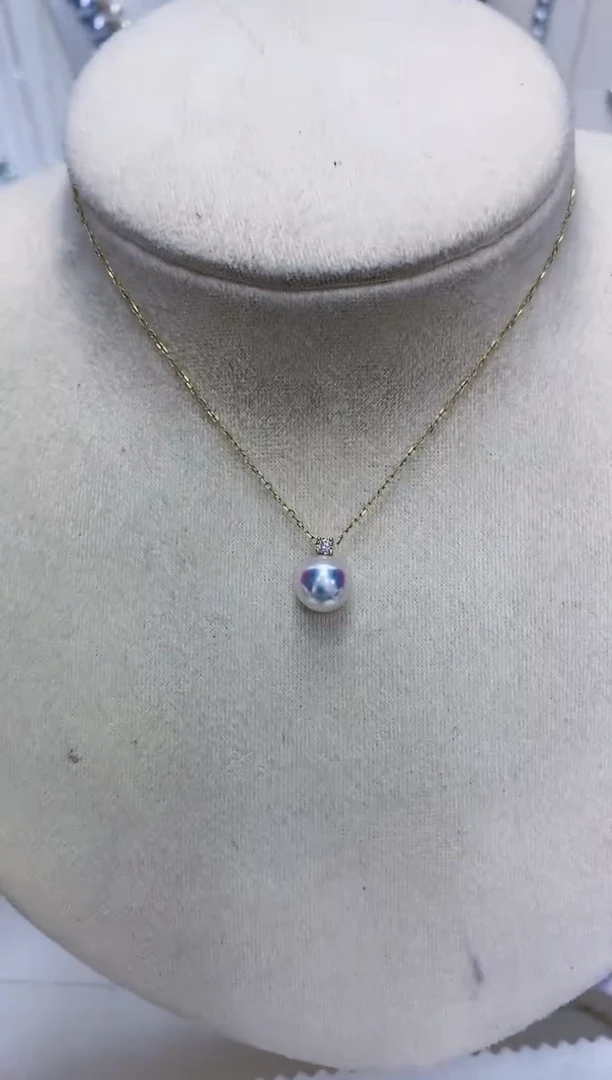 【闪购商品】海水珍珠饰品18K金镶嵌7-8王妃钻石吊坠不含链