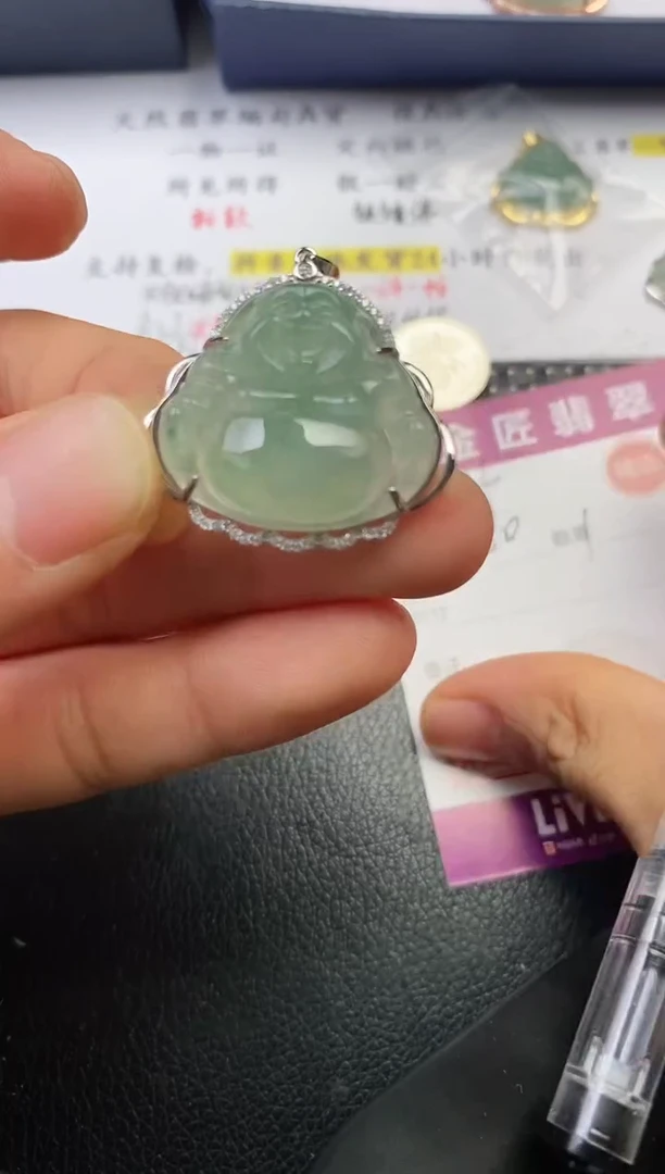 颈饰银S925镶嵌翡翠叶*挂件