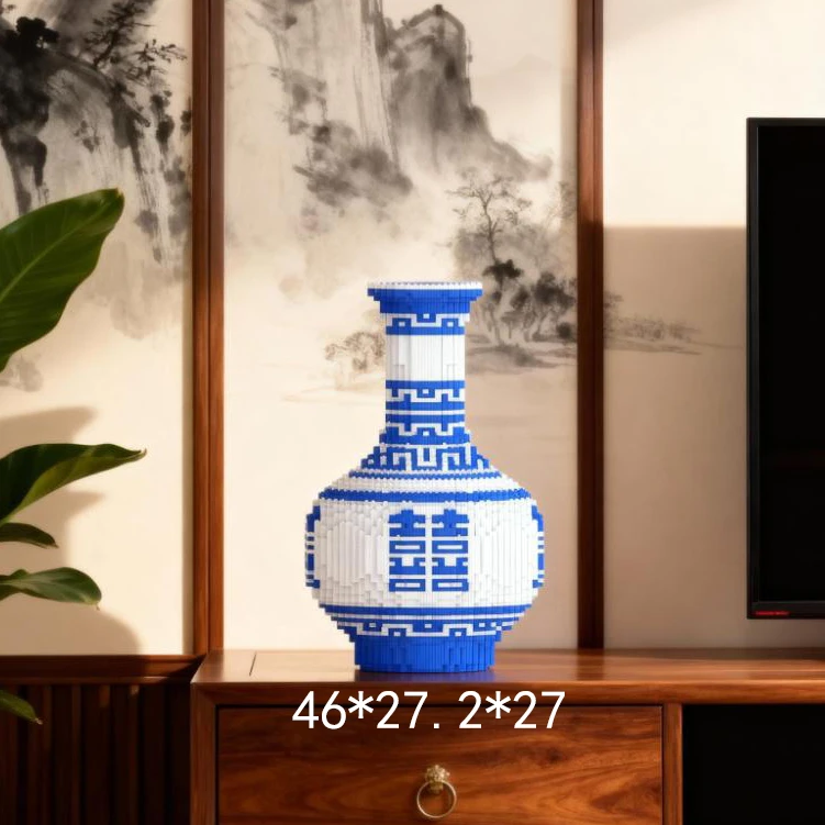 【成品免拼】50cm中国风青花瓷瓶0.8大颗粒拼装积木玩具摆件装饰品