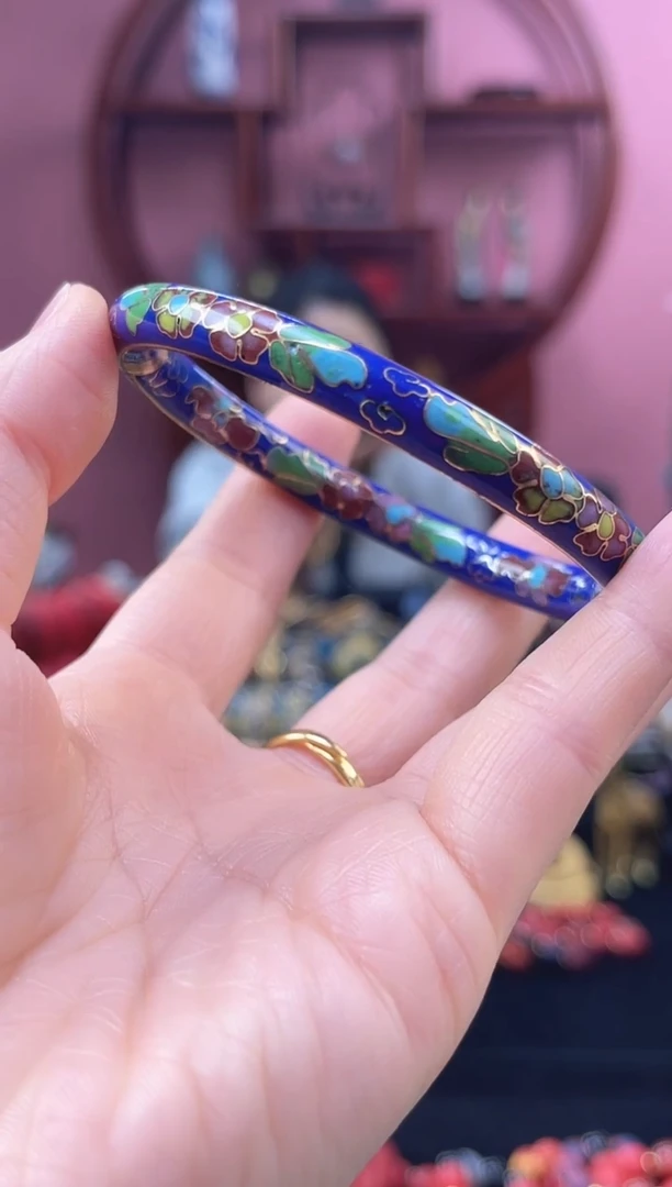 非遗 景泰蓝 开口镯 52-62 宝蓝